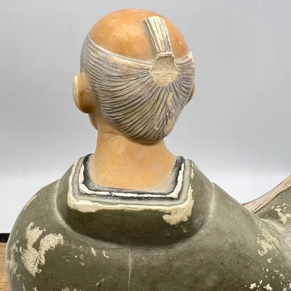 Hakata Urasaki Clay Doll Man Ancient Scroll Moon Painting With Tatami Mat Stand - Picture 8 of 15